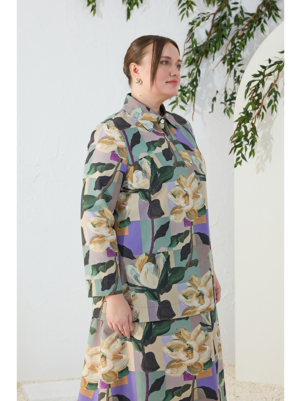 Yeşil Desenli Poplin Tunik-3