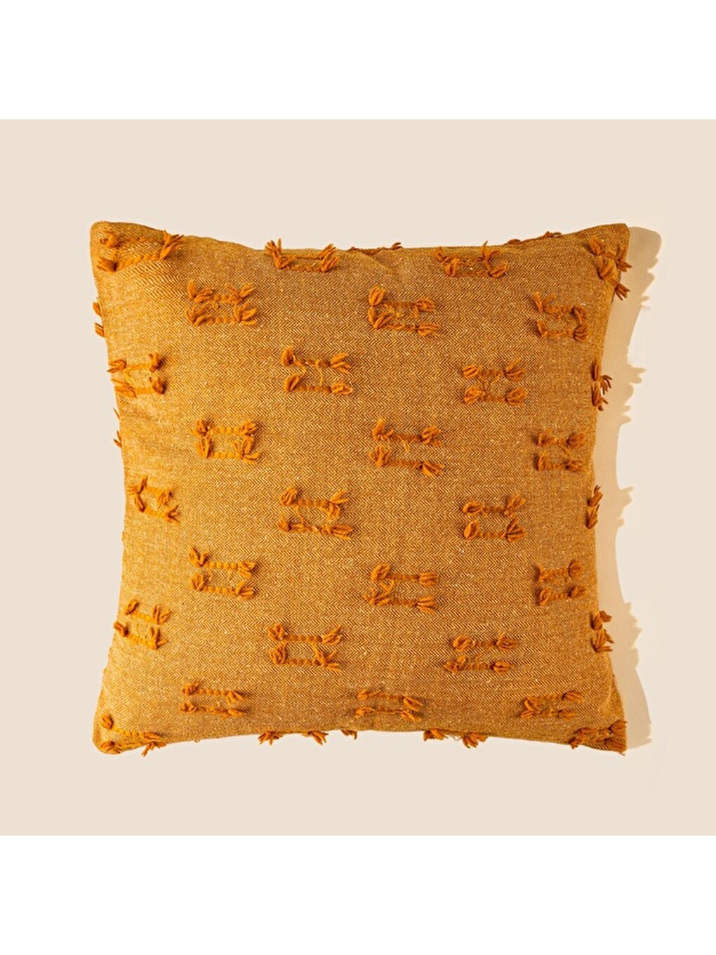 Kahverengi Soft Vela Kırlent - Hardal - 42x42 cm-2