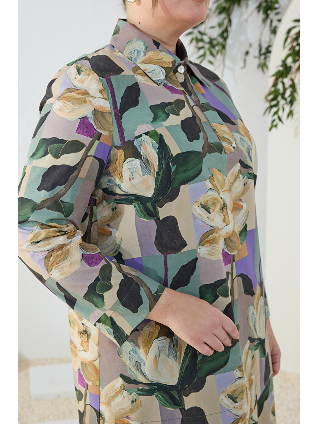Yeşil Desenli Poplin Tunik-4