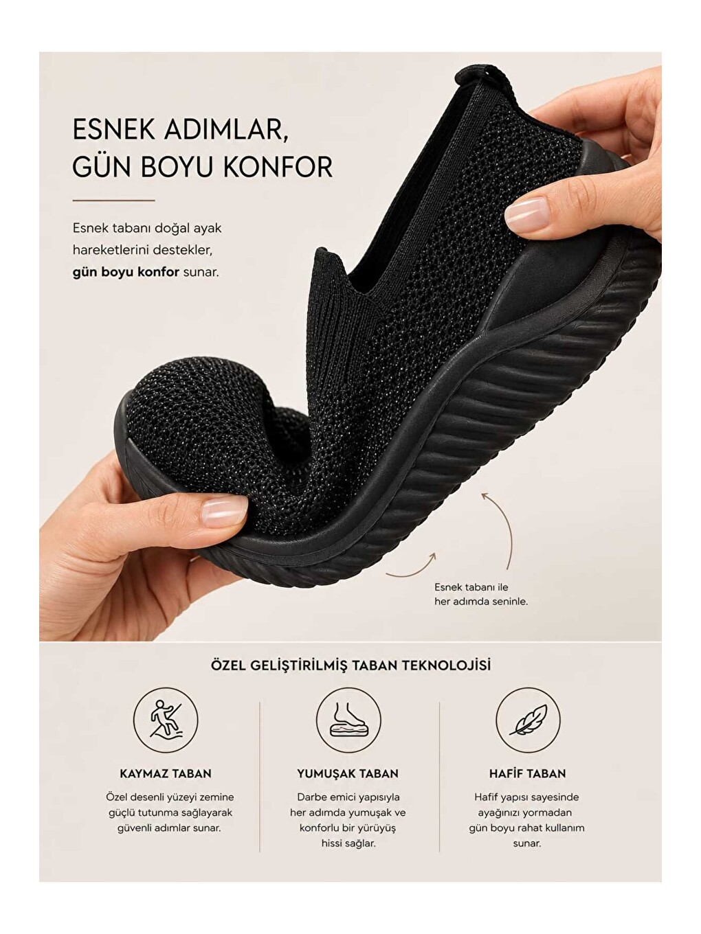 Siyah Kadın Simli Triko Slip-on Günlük Sneaker Hafif Konfor Yürüyüş Ayakkabısı-4