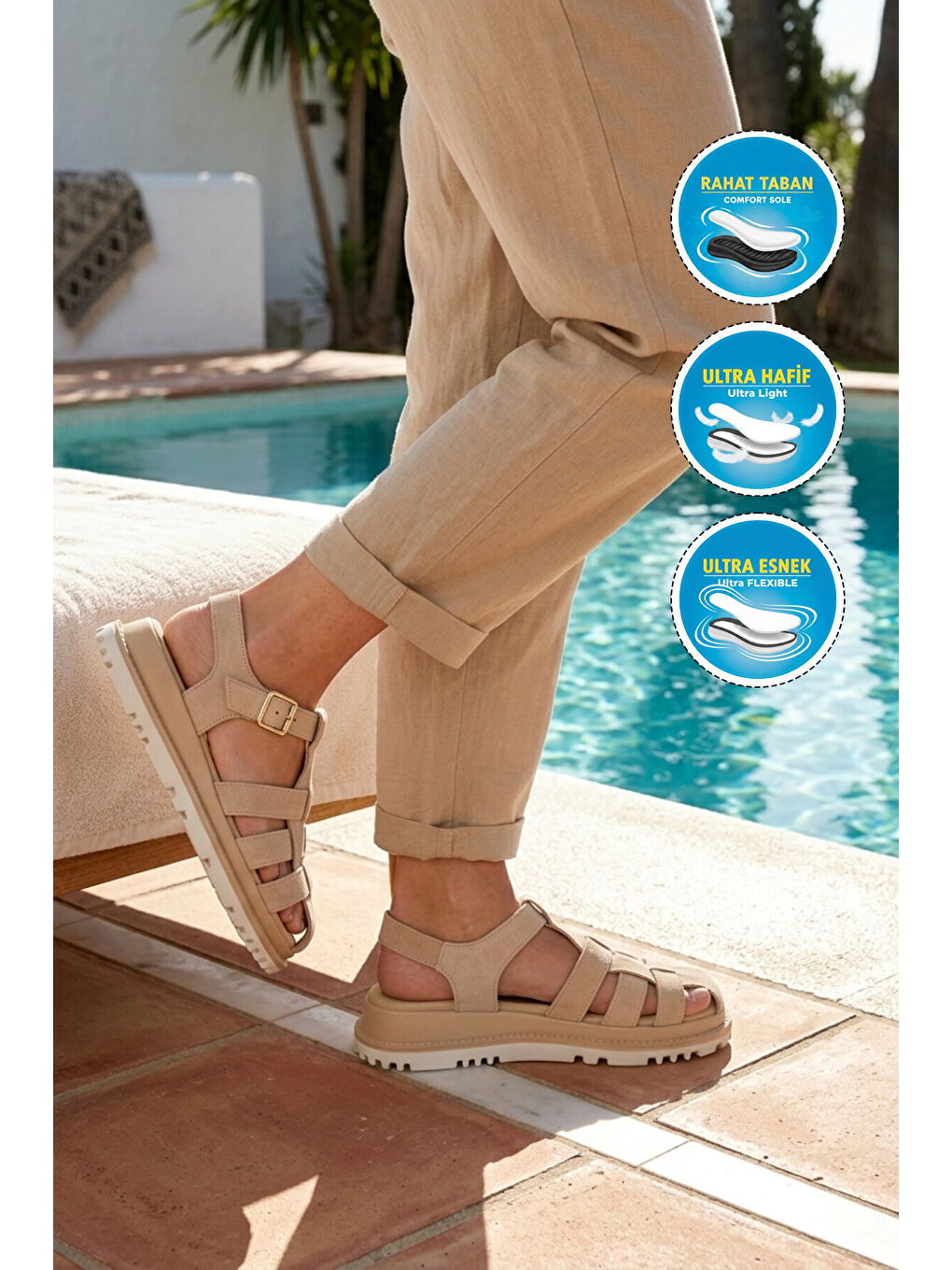 Bej Süet Hakiki Deri Kadın Sandalet Z796 Z-2