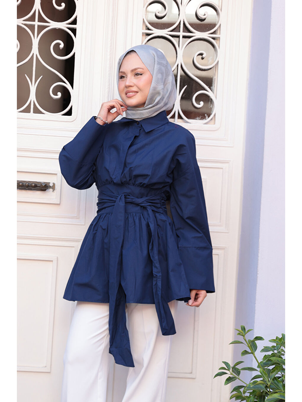 Kadın Bali Poplin Gömlek Lacivert-1