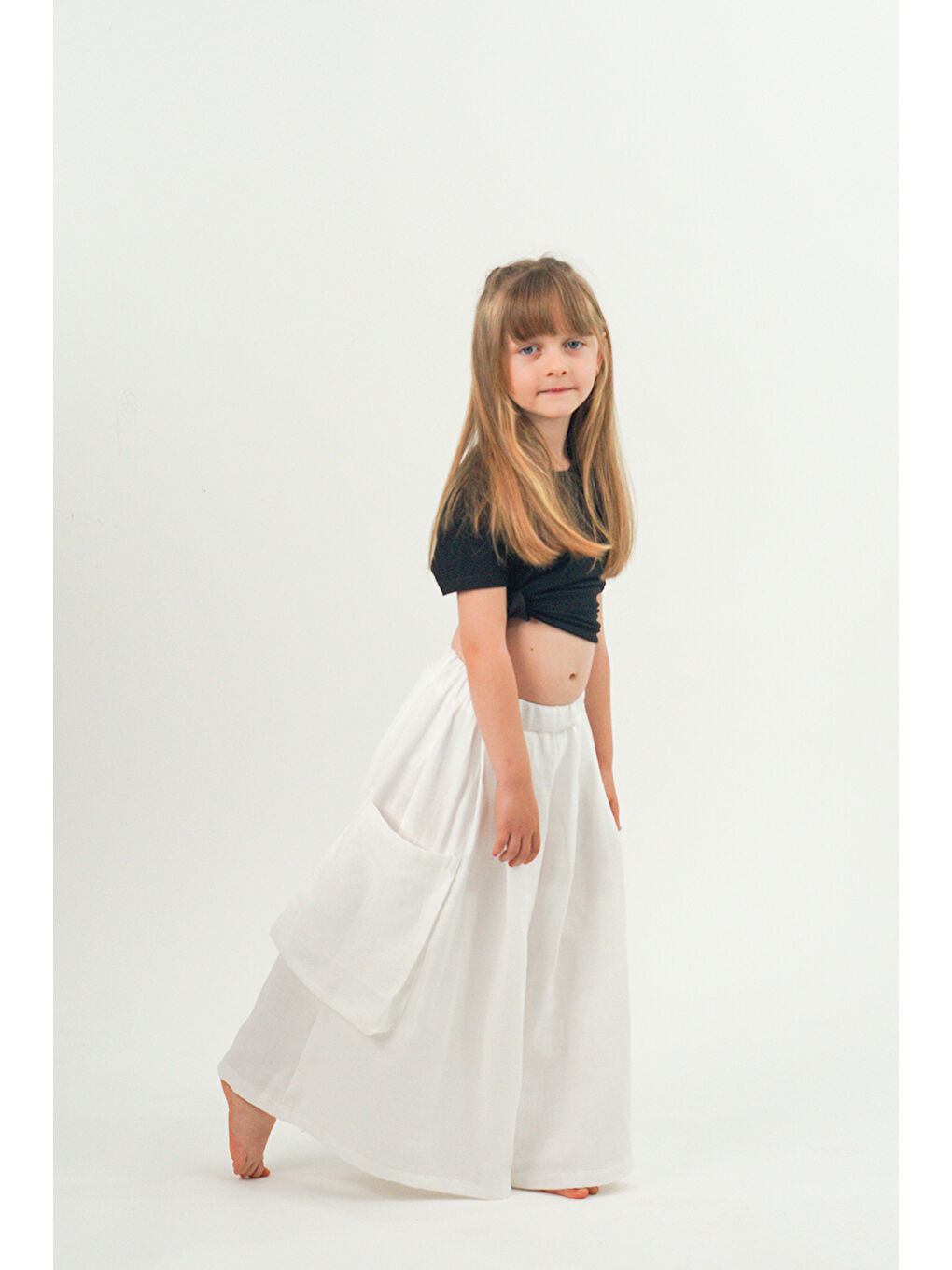 Kız Çocuk Cali Beyaz Müslin Pantolon Etek