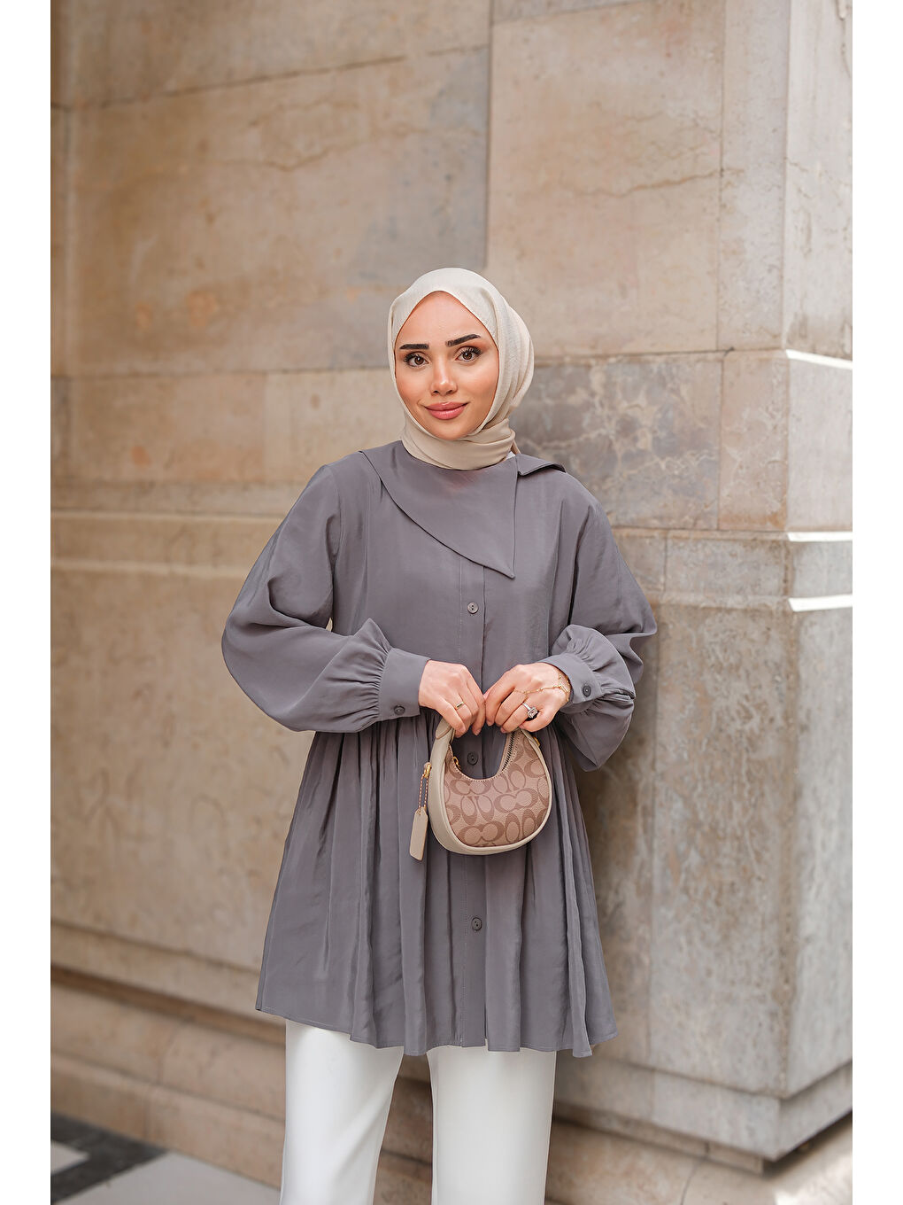 Kadın Armani Modal Gömlek Gri-2