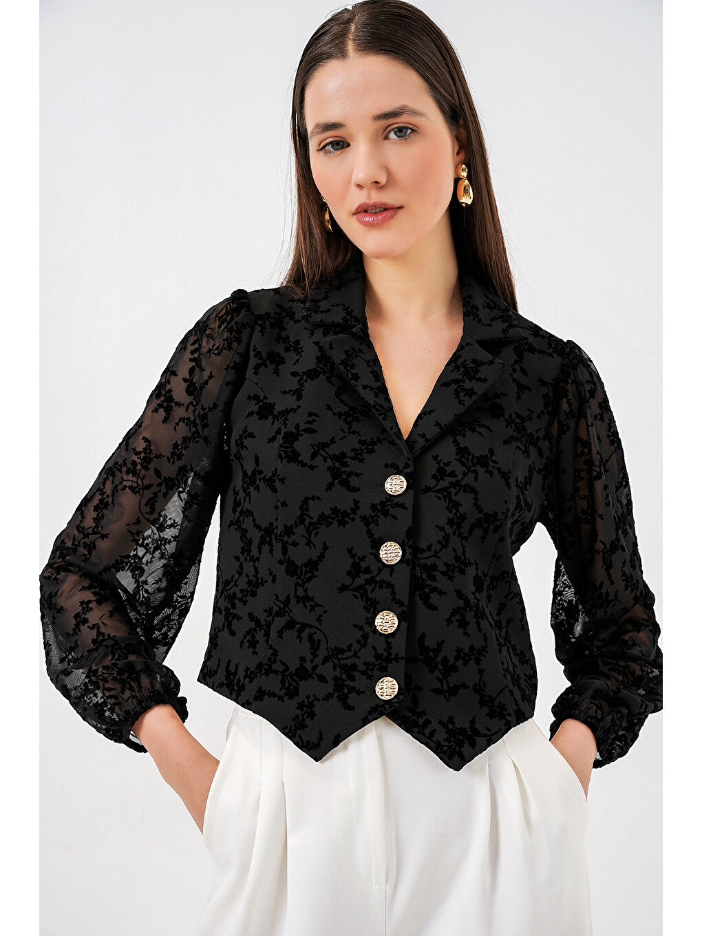 Kadın Desenli Kısa Ceket 0751 - Siyah