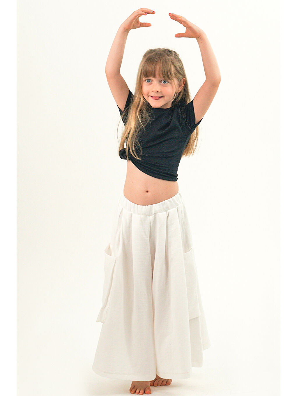 Kız Çocuk Cali Beyaz Müslin Pantolon Etek-2