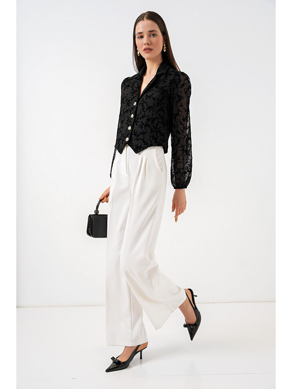 Kadın Desenli Kısa Ceket 0751 - Siyah-1