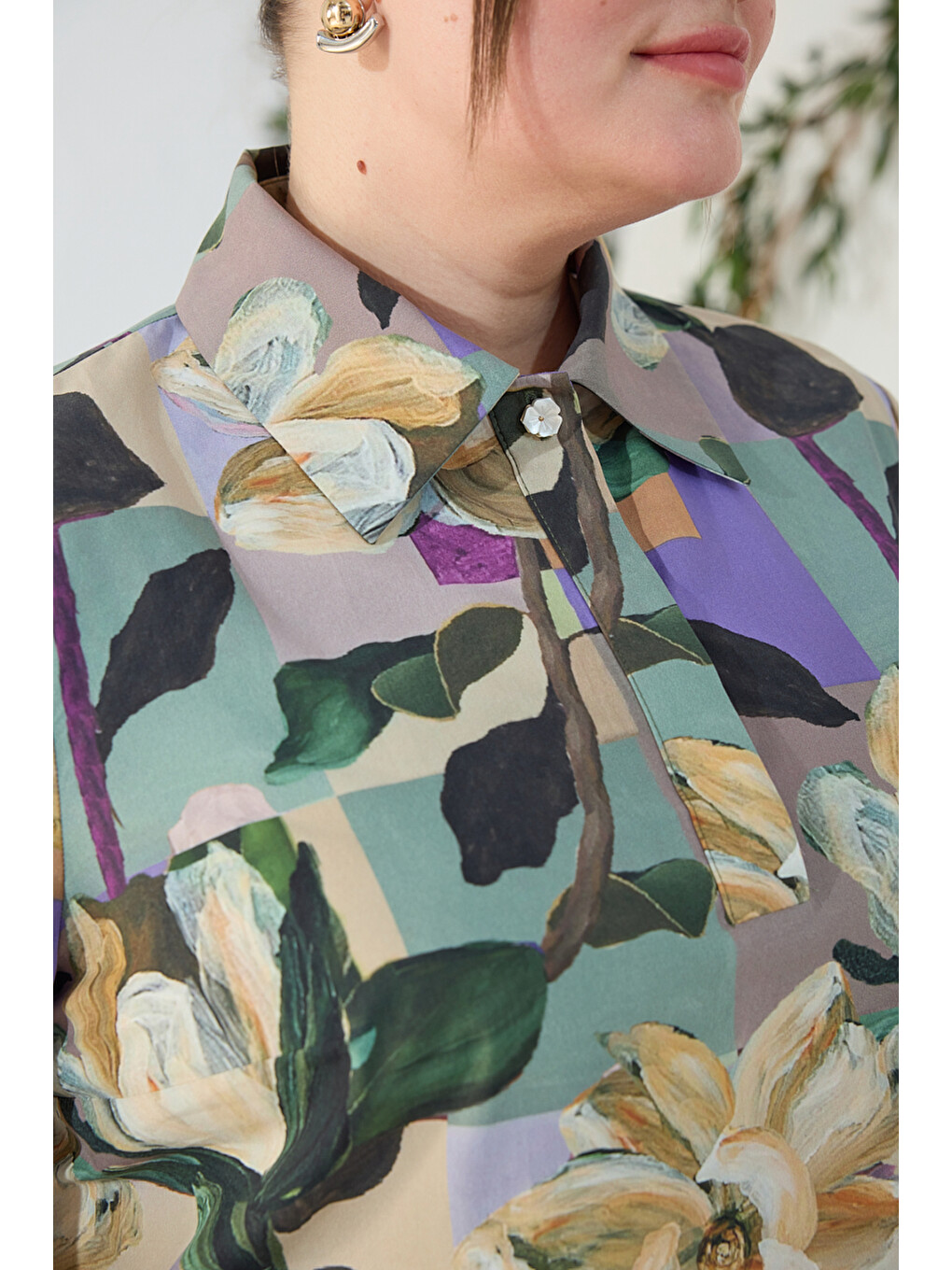 Yeşil Desenli Poplin Tunik-5