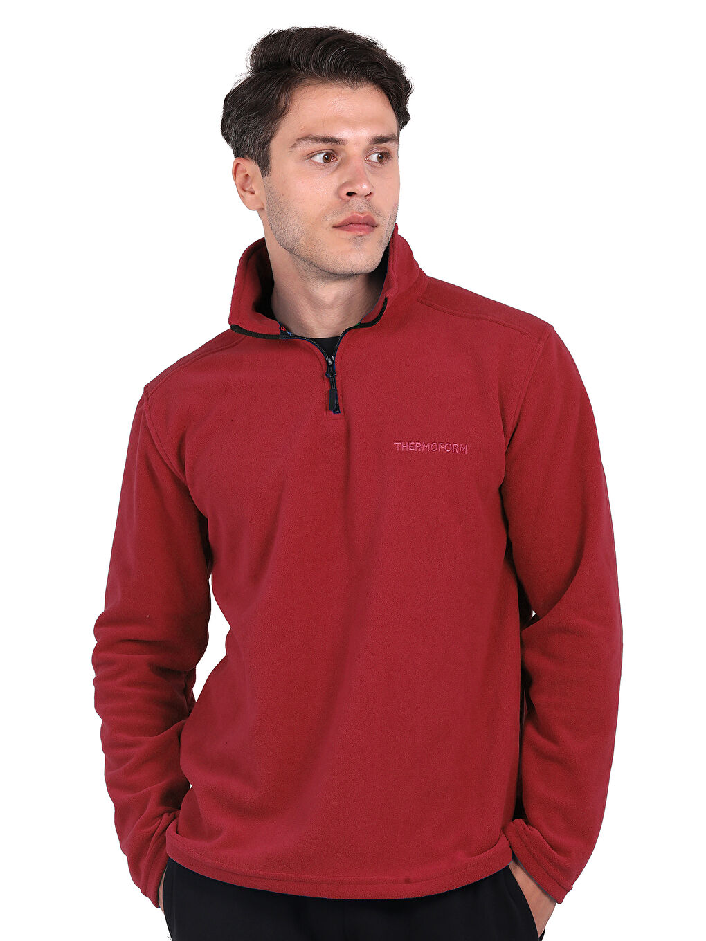 Bordo Erkek Polar Dik Yaka Sweatshirt