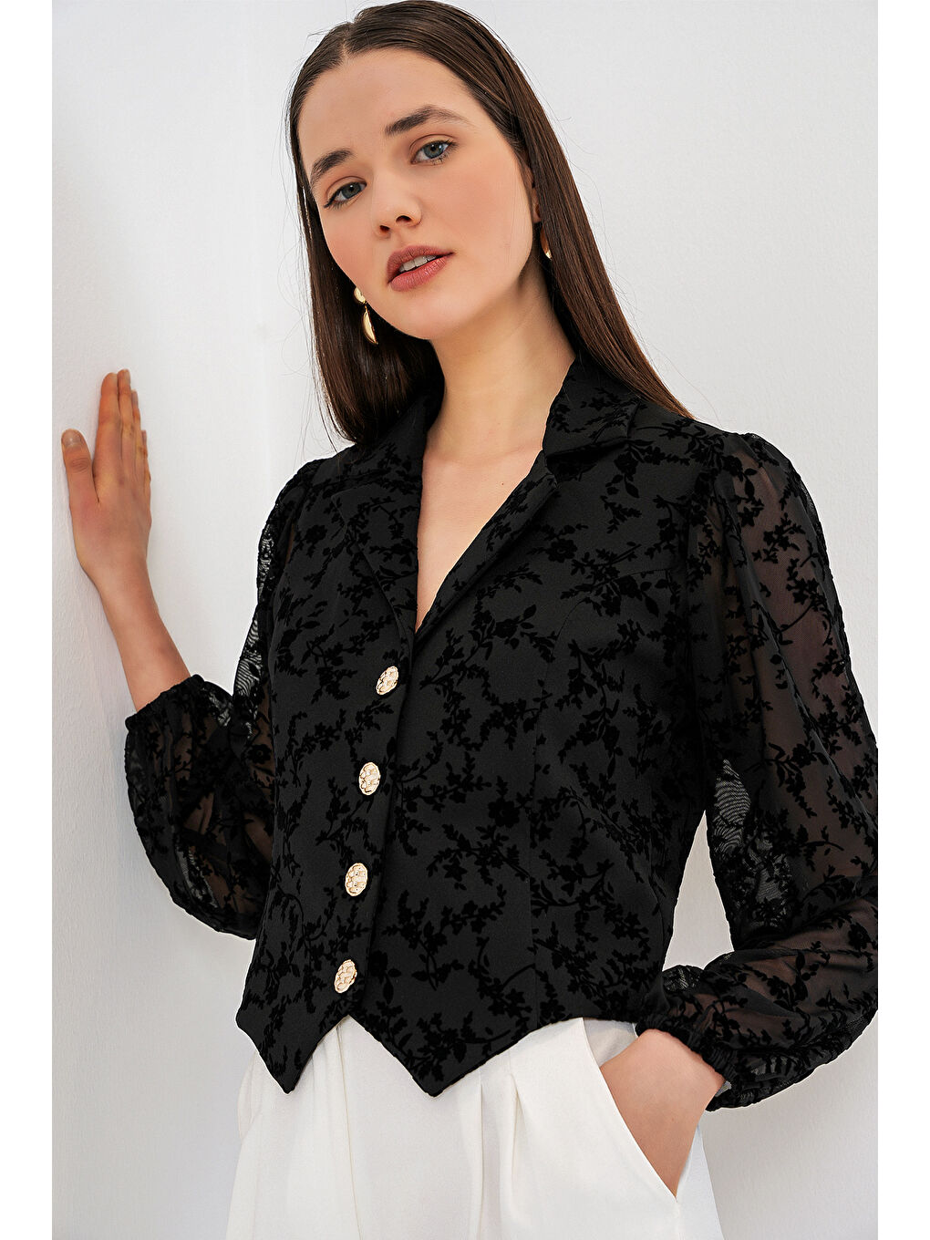 Kadın Desenli Kısa Ceket 0751 - Siyah-2