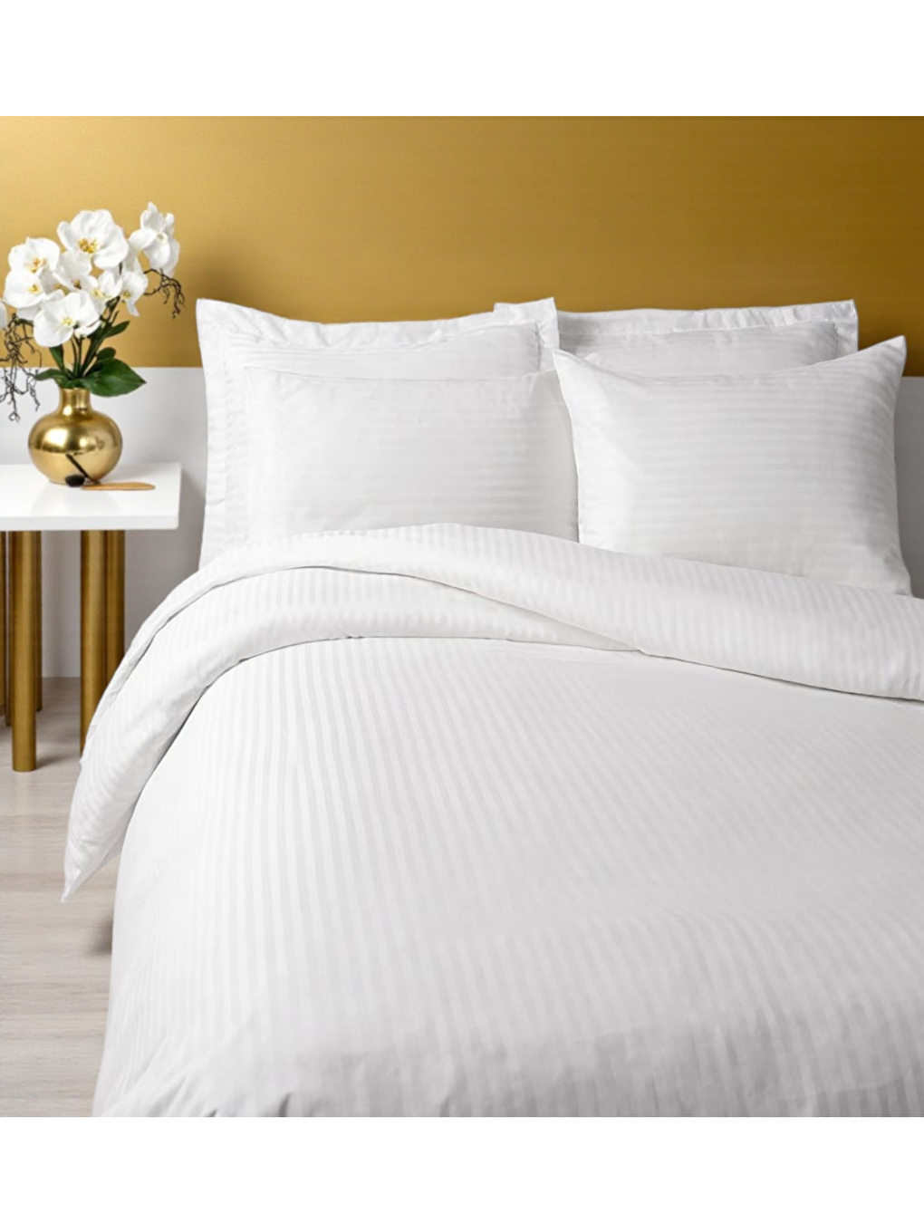 Beyaz Lumira Çizgili Pamuk Saten Nevresim Takımı | Tek Kişilik Premium | 83 Tel Otel Serisi | 160x230