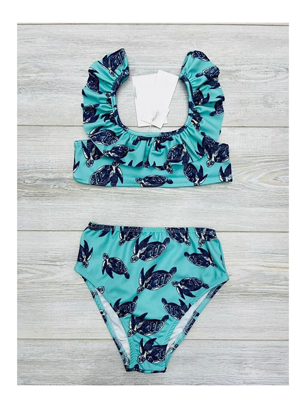 MY KIDS WEAR Siyah Fırfırlı Baskılı Kız Çocuk Bikini