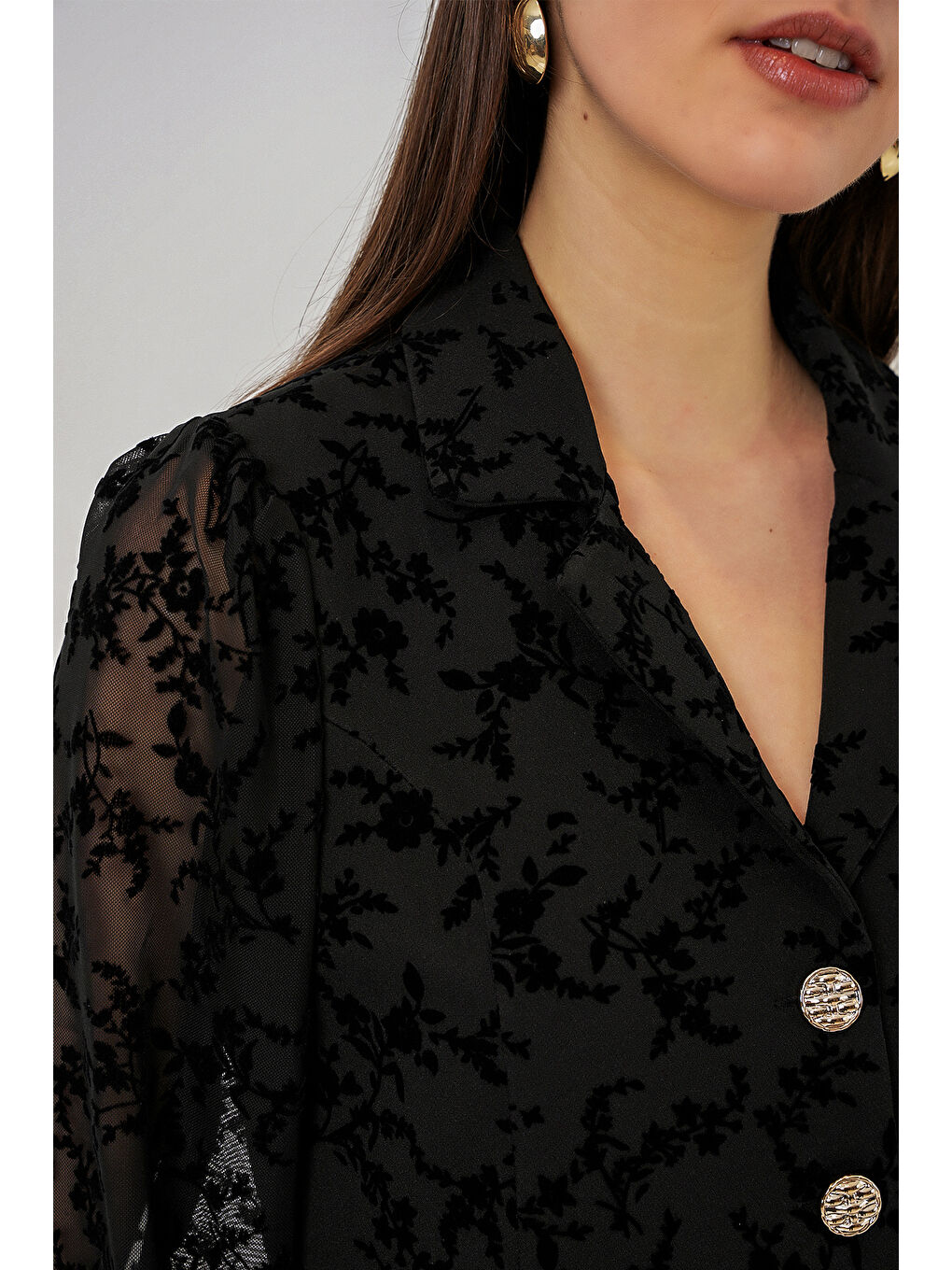 Kadın Desenli Kısa Ceket 0751 - Siyah-3