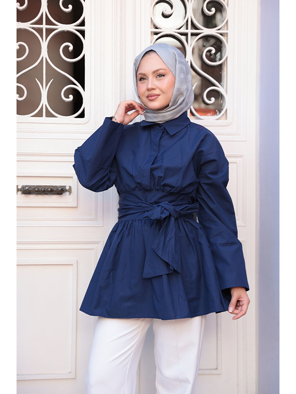 Kadın Bali Poplin Gömlek Lacivert-2