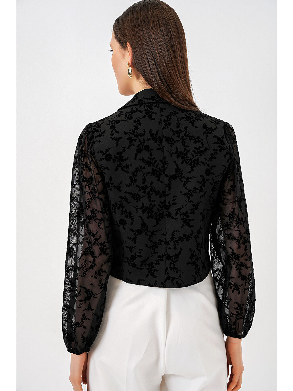 Kadın Desenli Kısa Ceket 0751 - Siyah-4