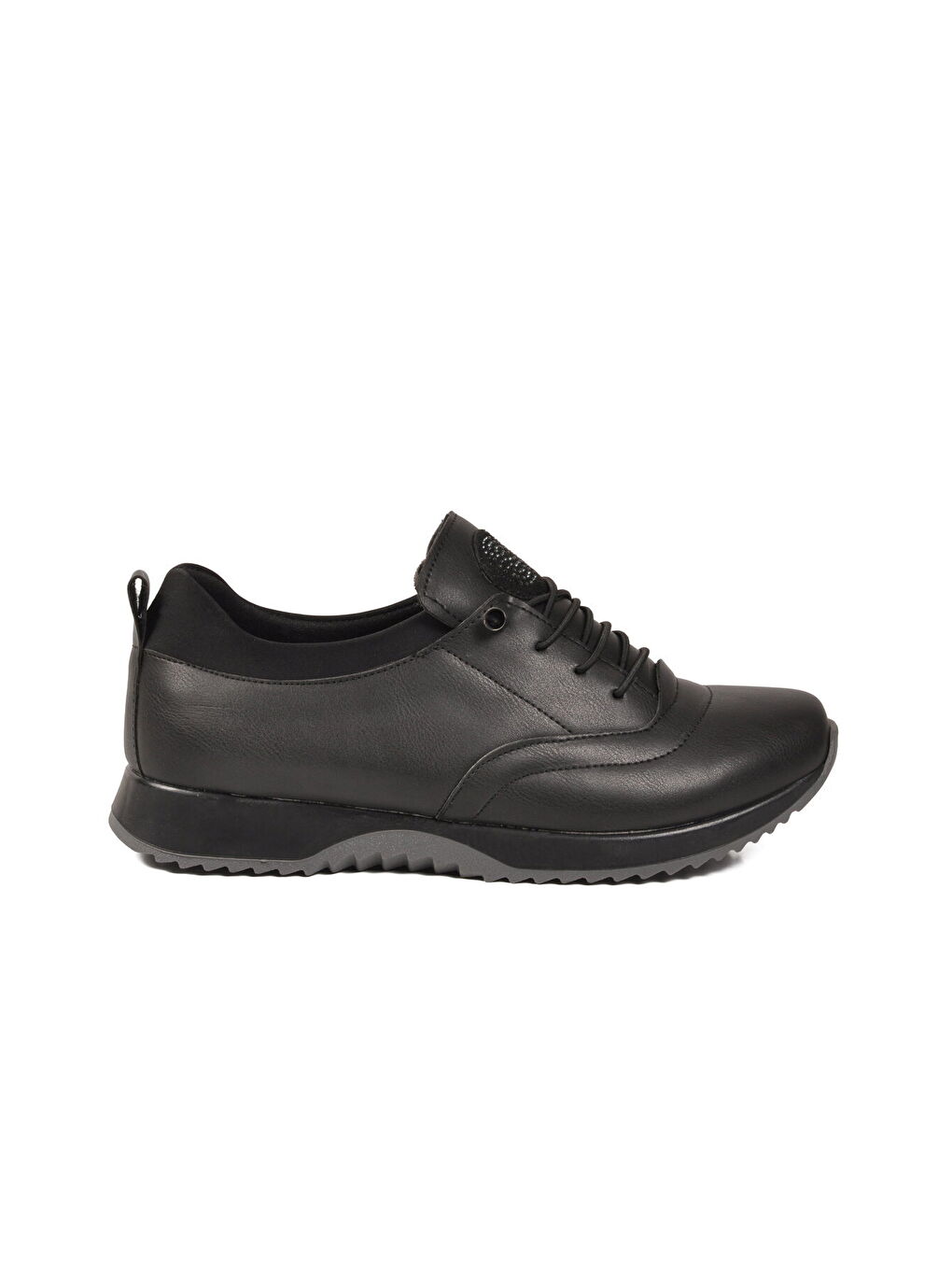 Siyah Cilt Lastik Bağcıklı Kadın Casual Ayakkabı 1900 Z-1