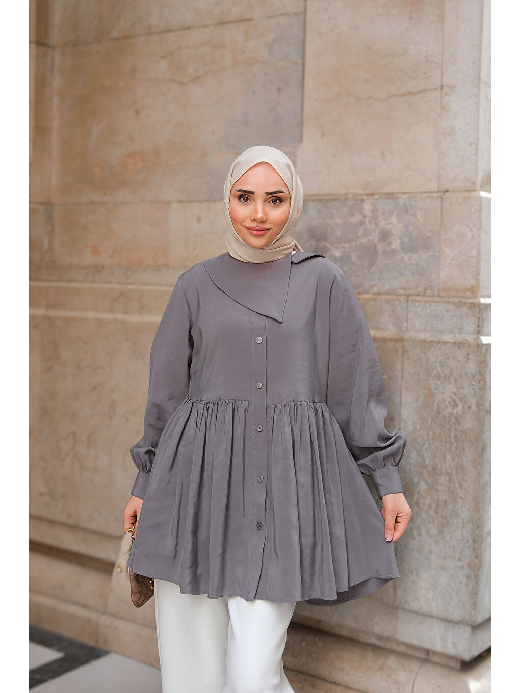 Kadın Armani Modal Gömlek Gri-3