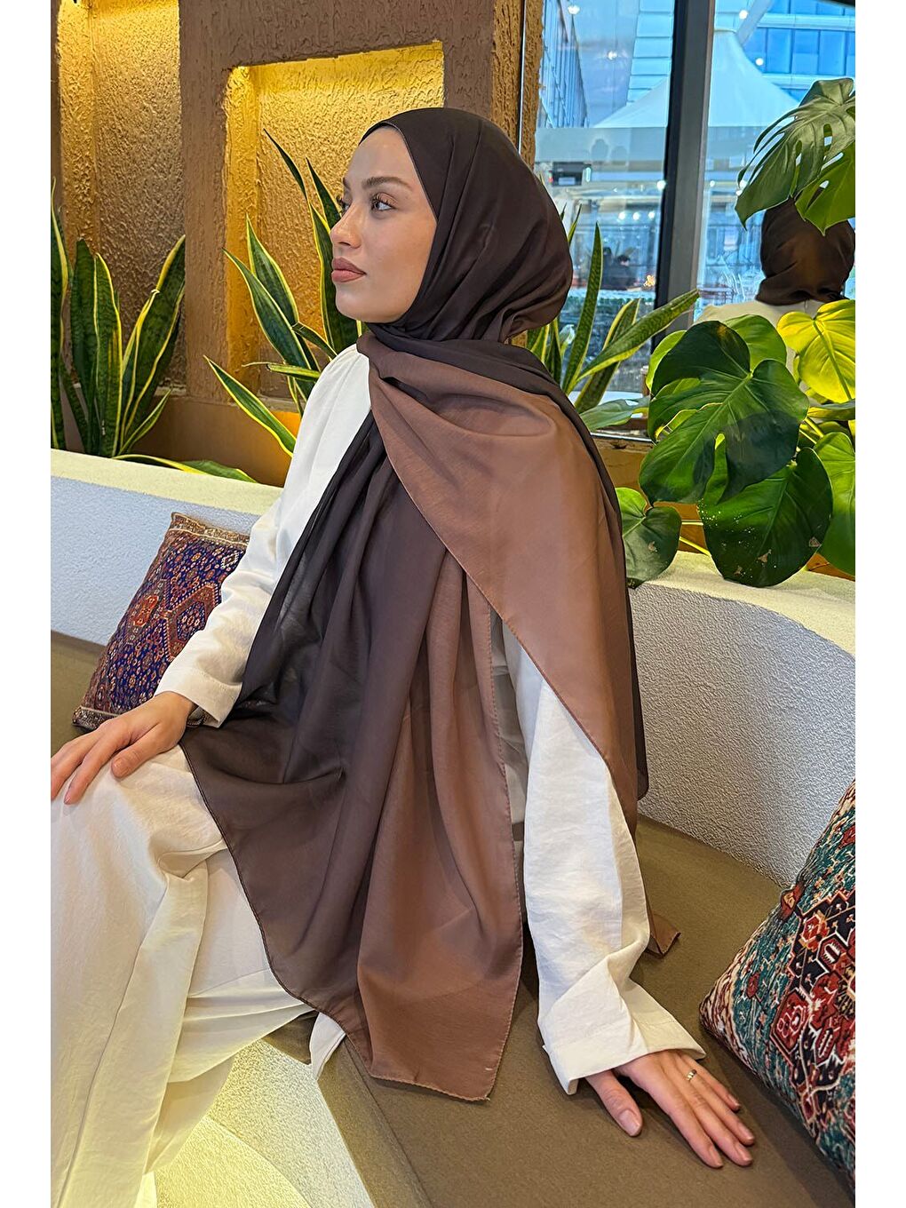 Kahverengi Degrade Desen Soft Şal Sütlü Kahve-2