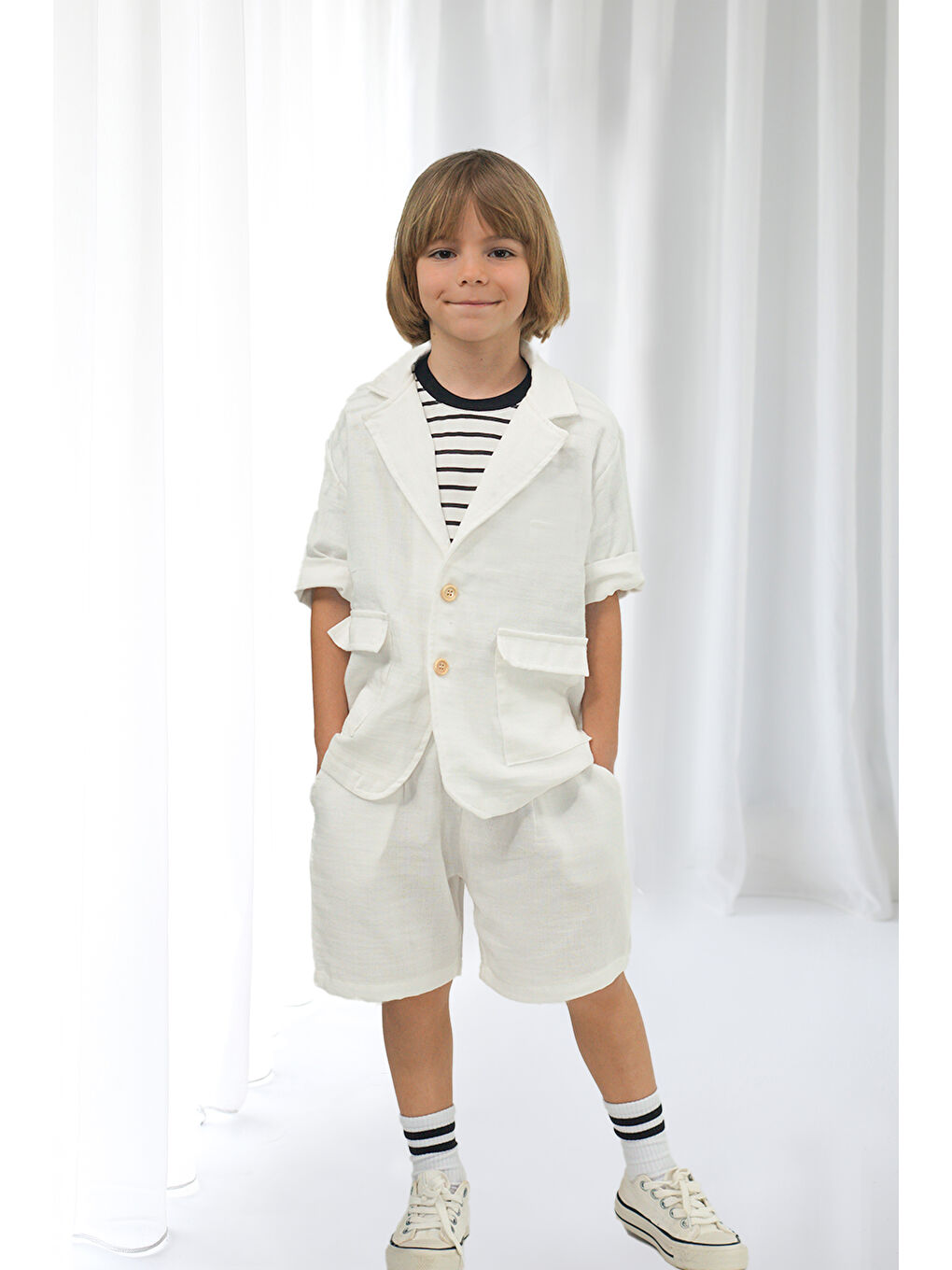 Beyaz Müslin Ceket Şort Takım