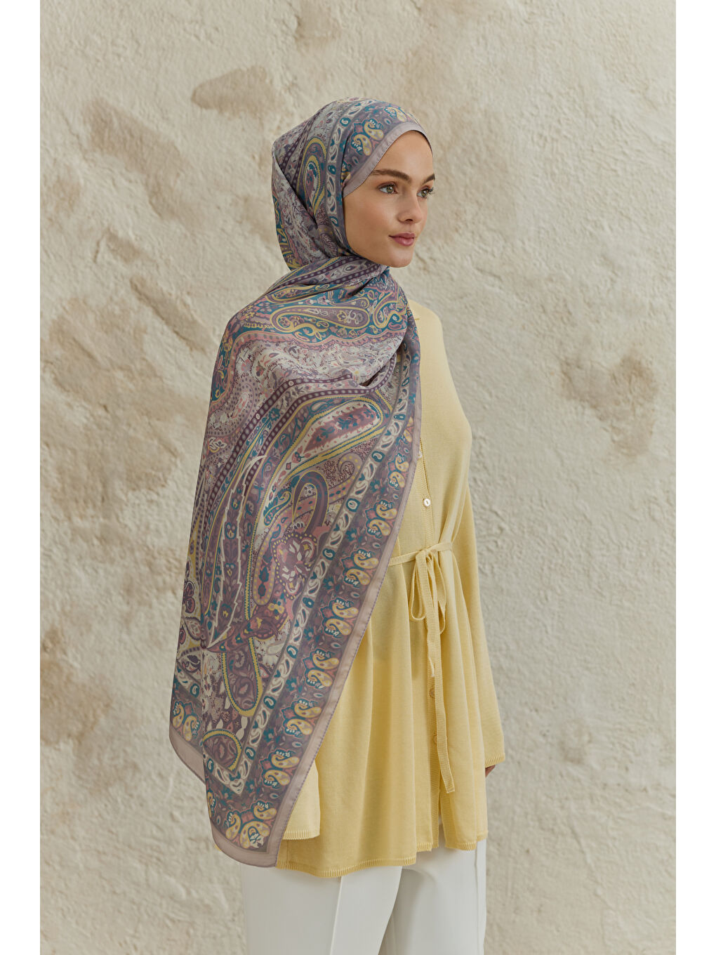 Cupra Prive Desenli Şal Saga Soft Mor-1