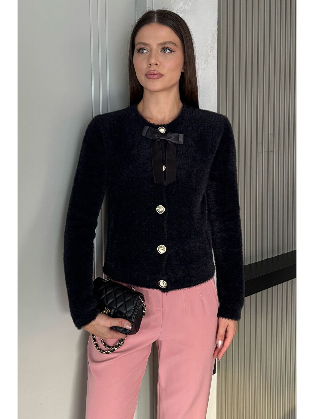 Siyah Ön Fiyonklu Sakallı Triko Ceket (s,m,l Uyumludur)