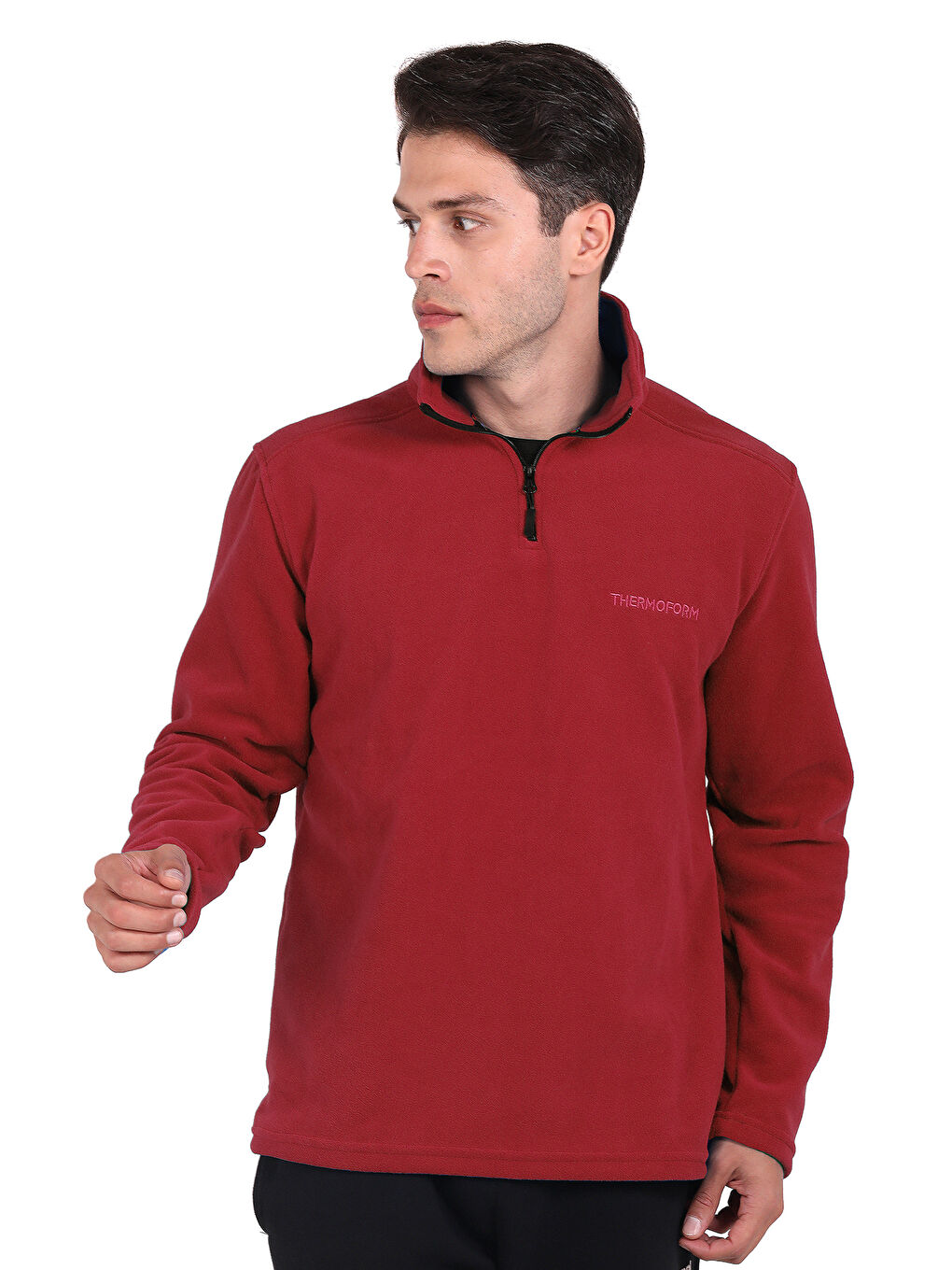 Bordo Erkek Polar Dik Yaka Sweatshirt-1