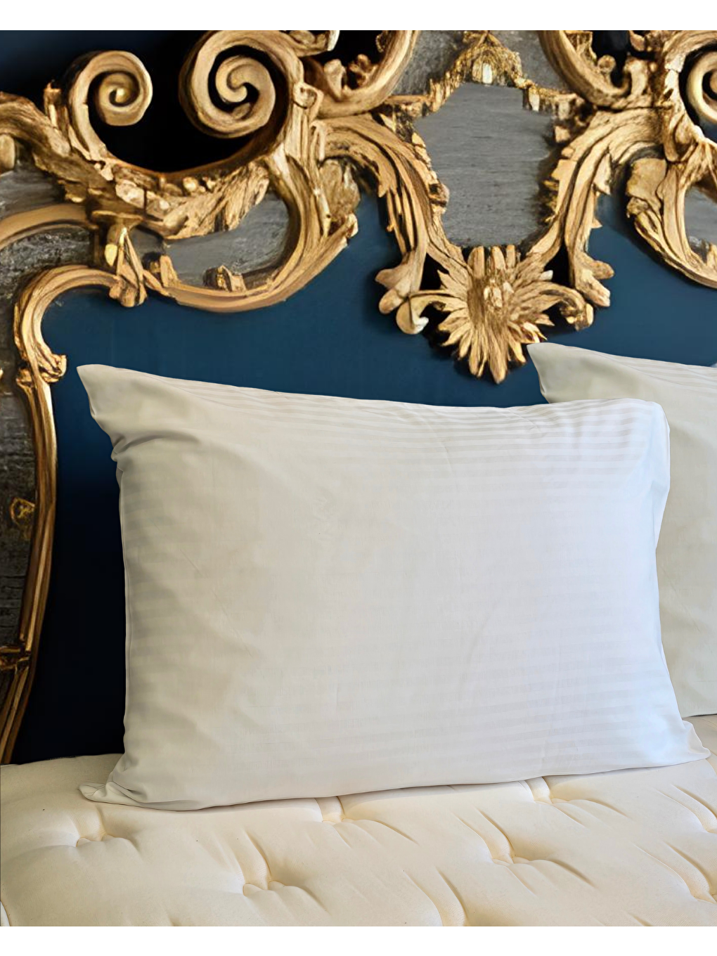 Beyaz Solivane Otel Tipi Lüks Yastık Kılıfı | 83 Tel Pamuk Saten Çizgili Kumaş | Queen Size 60x80 | Tekli-2