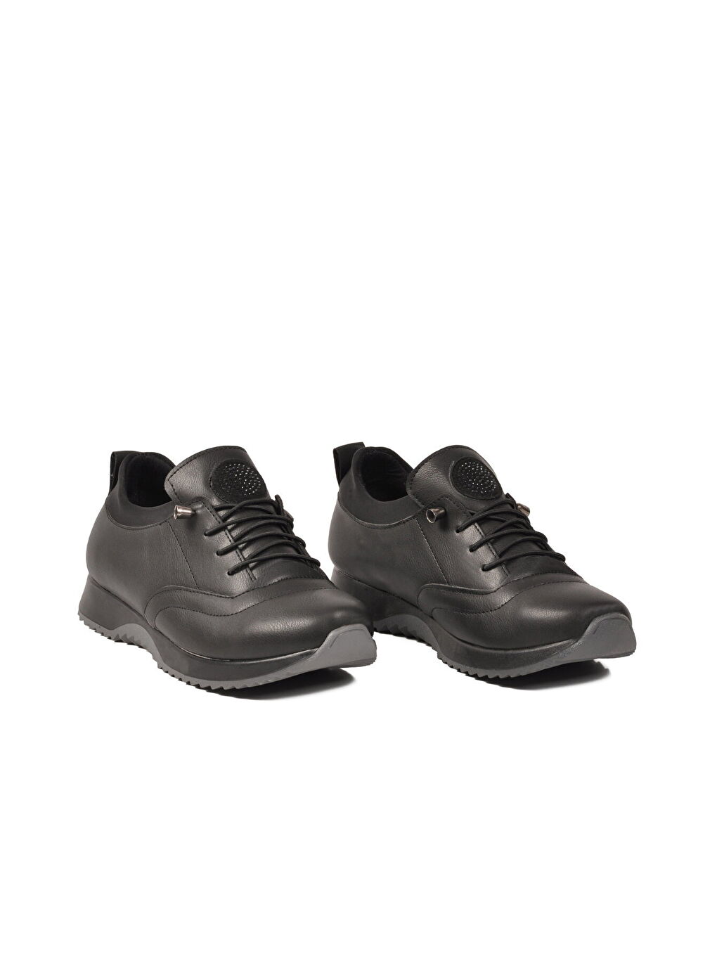 Siyah Cilt Lastik Bağcıklı Kadın Casual Ayakkabı 1900 Z-3