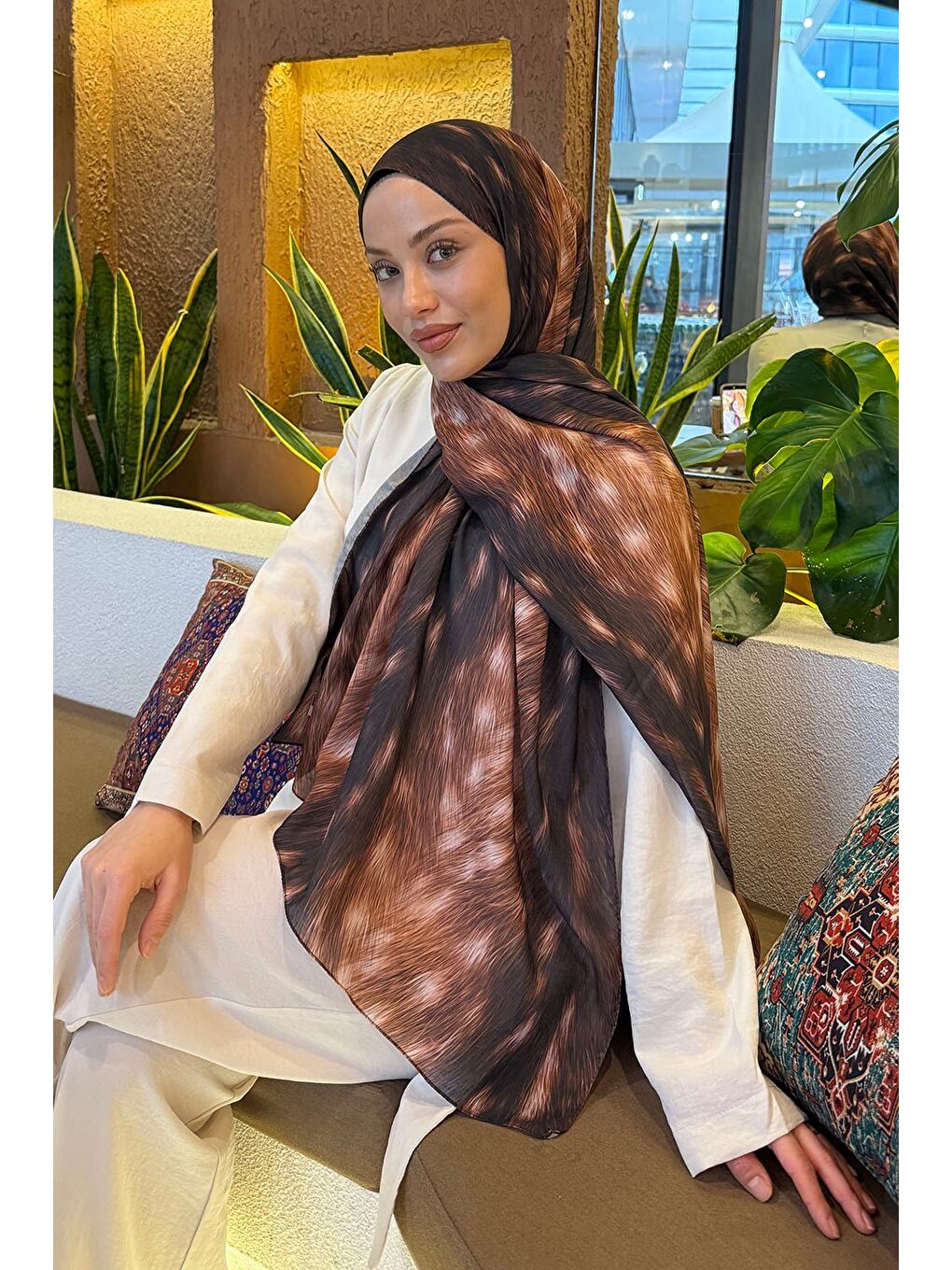 Ceylan Desen Soft Şal Kahverengi-1