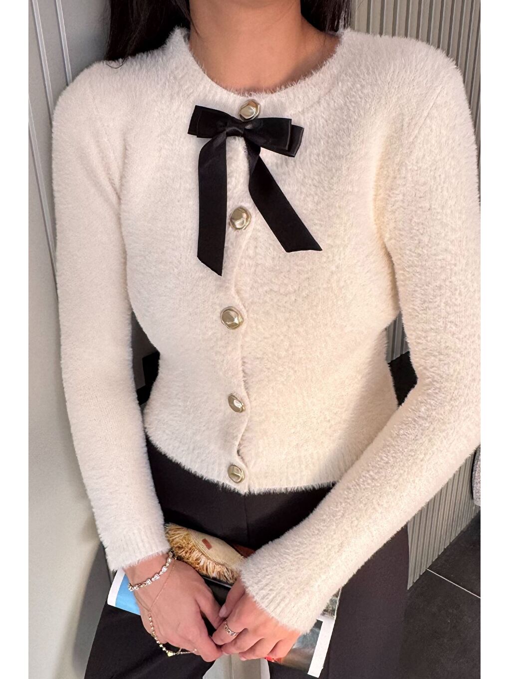 Ekru Ön Fiyonklu Sakallı Triko Ceket (s,m,l Uyumludur)-1