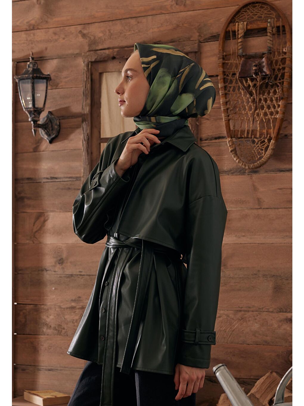 Darcy Desen Pamuk İpek Eşarp Koyu Yeşil-1