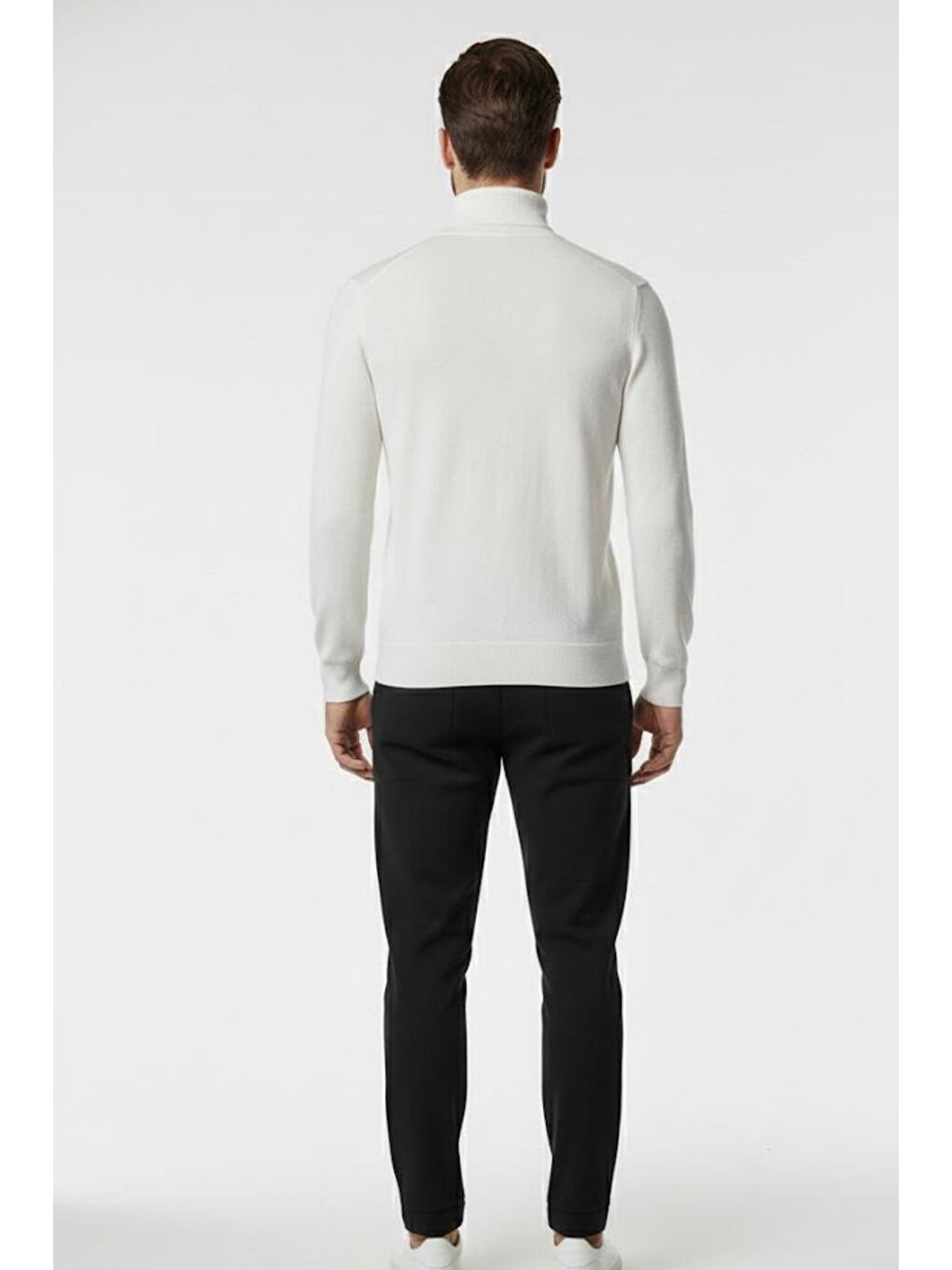 Ekru Regular Fit Pamuklu Yarım Balıkçı Yaka Erkek Triko Kazak-2