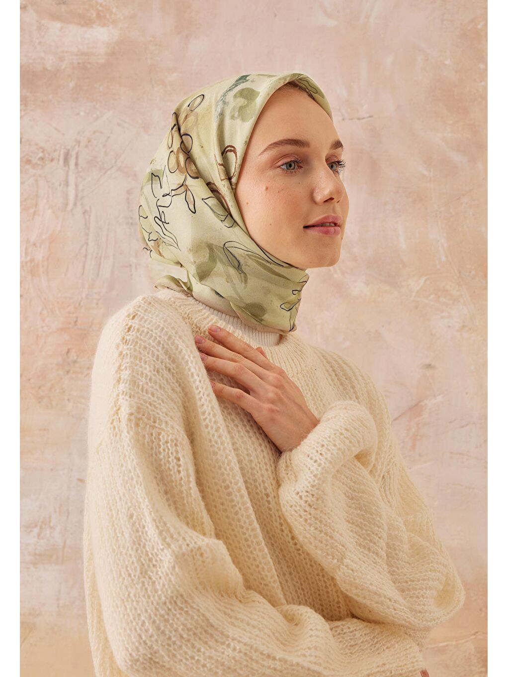 Hera Desen Pamuk İpek Eşarp Açık Yeşil-3