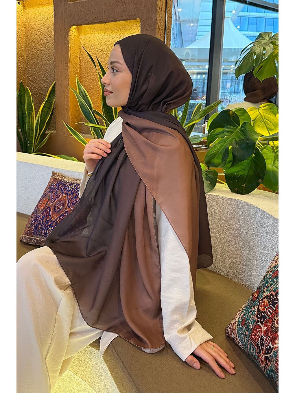 Kahverengi Degrade Desen Soft Şal Sütlü Kahve-3