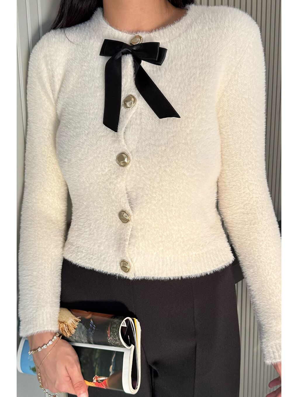 Ekru Ön Fiyonklu Sakallı Triko Ceket (s,m,l Uyumludur)-2