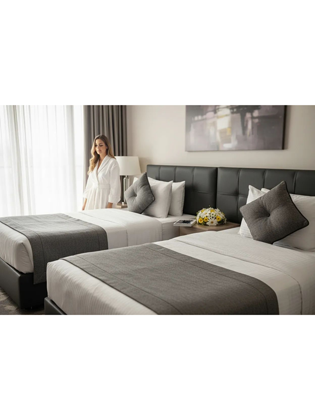 Beyaz Lumira Çizgili Pamuk Saten Nevresim Takımı | Tek Kişilik Premium | 83 Tel Otel Serisi | 160x230-6