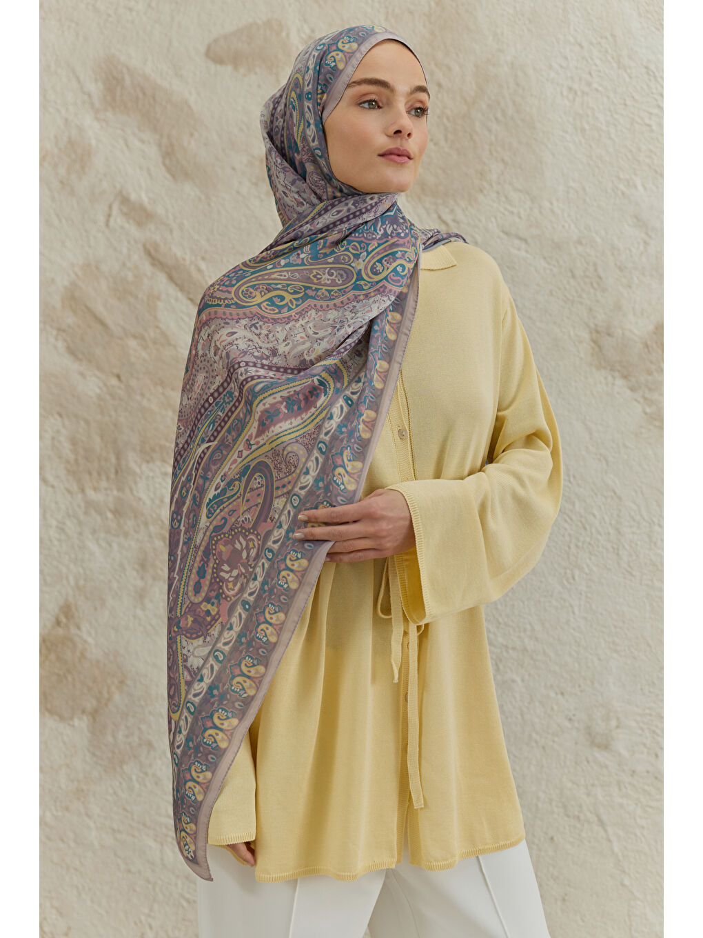 Cupra Prive Desenli Şal Saga Soft Mor-2