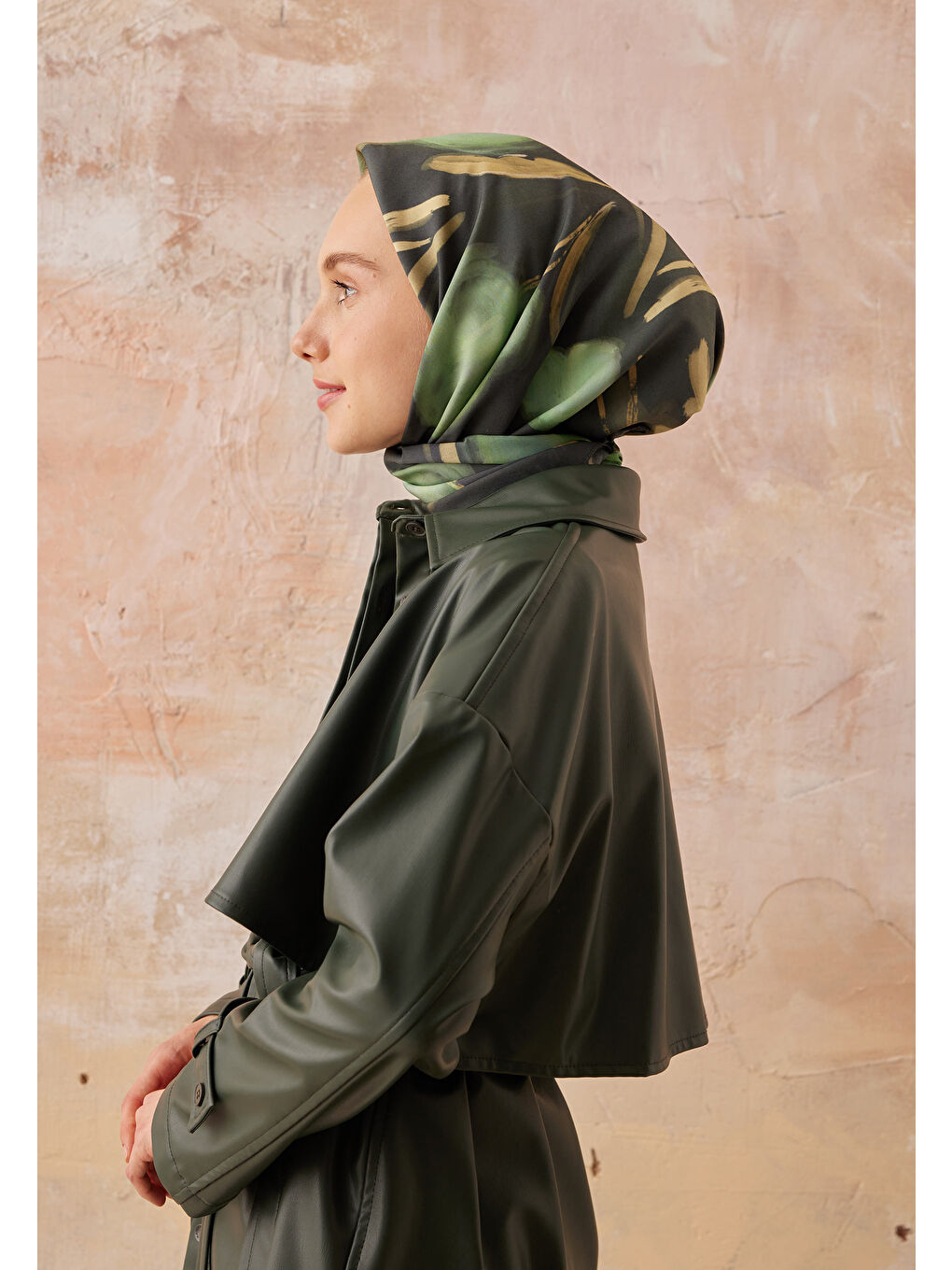 Darcy Desen Pamuk İpek Eşarp Koyu Yeşil-2