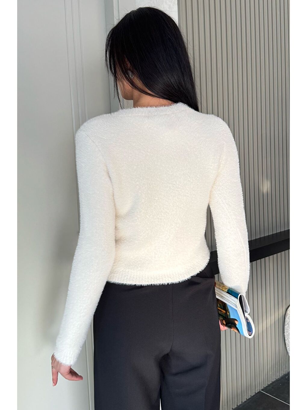 Ekru Ön Fiyonklu Sakallı Triko Ceket (s,m,l Uyumludur)-3