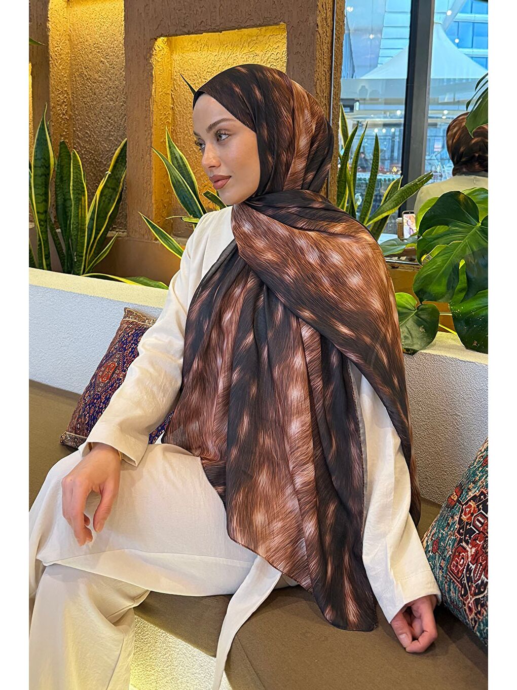 Ceylan Desen Soft Şal Kahverengi-3