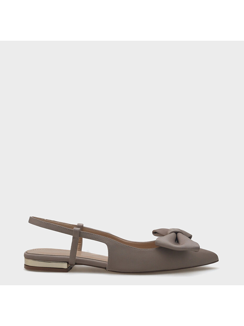 Bej Ania Sivri Burunlu Saten Arkası Açık Kadın Babet