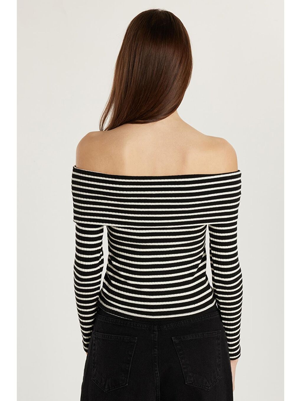 Karışık Kadın Slim Fit Dar Kesim Fitilli Straplez Çizgili Bluz-4