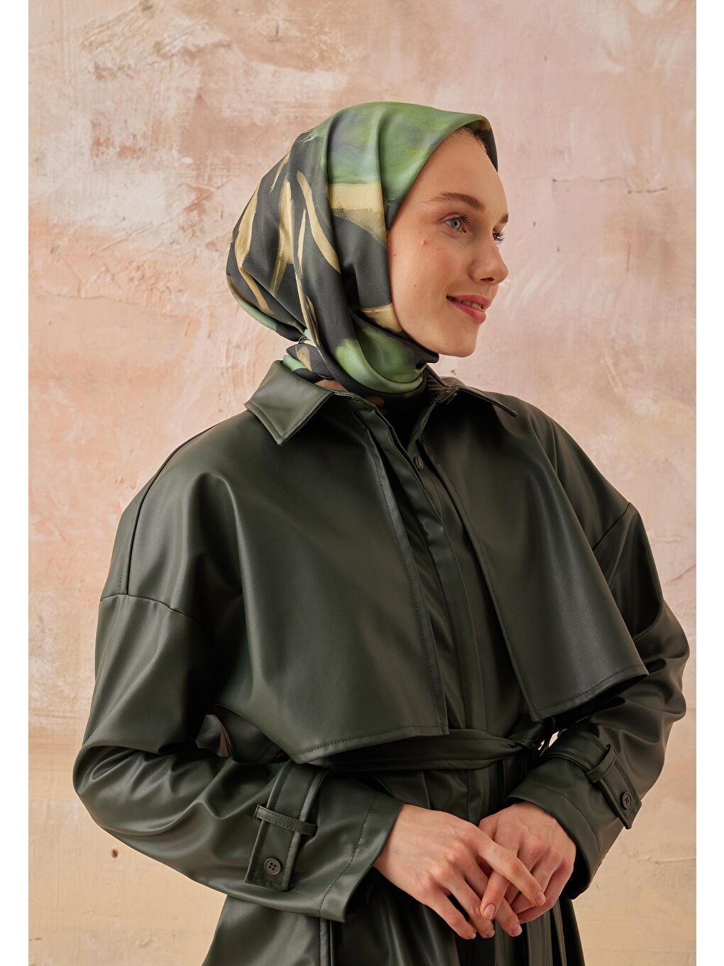 Darcy Desen Pamuk İpek Eşarp Koyu Yeşil-3