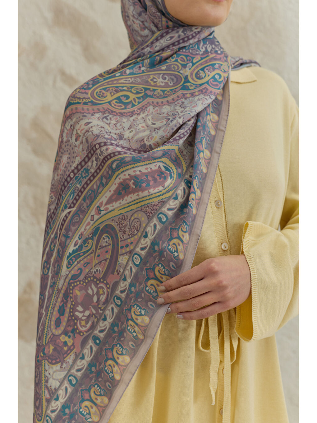 Cupra Prive Desenli Şal Saga Soft Mor-3