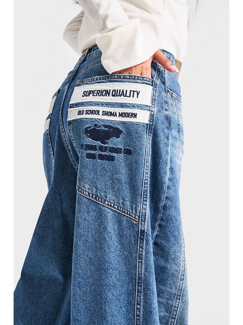 Mavi Kadın Jean Rengi 2w5-80 Mega Baggy Fit Nakış Detaylı %100 Pamuk Denim Jean-1