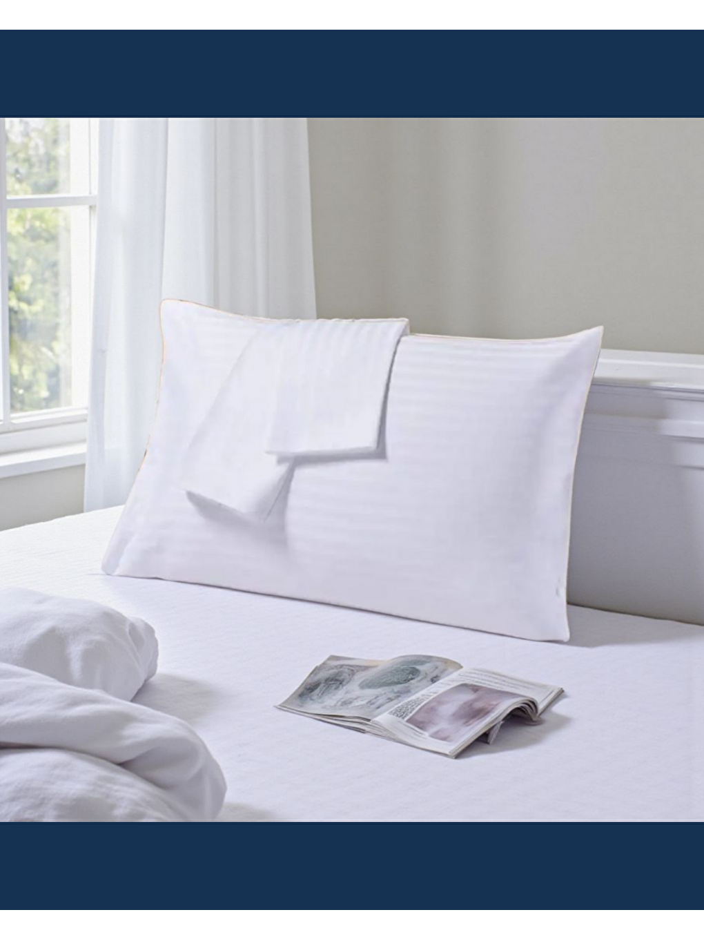 Beyaz Solivane Otel Tipi Lüks Yastık Kılıfı | 83 Tel Pamuk Saten Çizgili Kumaş | Queen Size 60x80 | Tekli-4