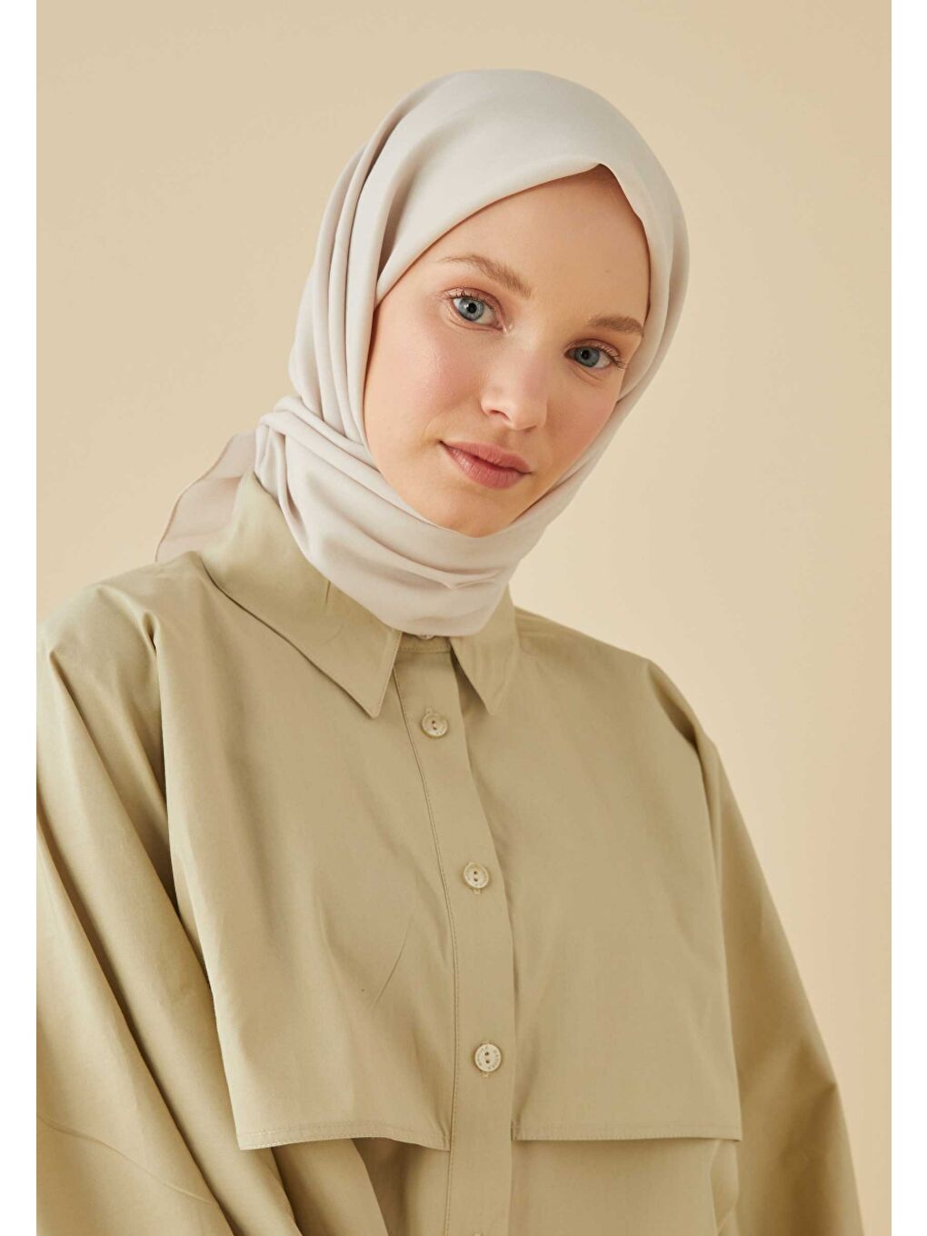 Bej Pamuk İpek Eşarp Taş-1