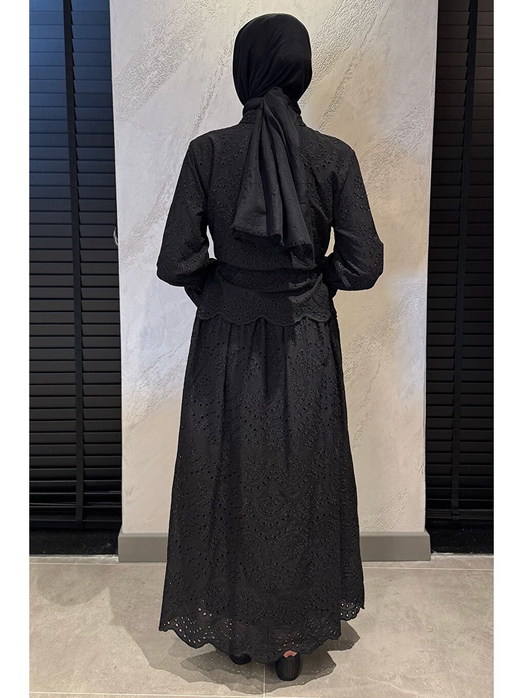 Siyah Kadın Fistolu Bel Bağlamalı Tunik Etek Tesettür İkili Takım-6