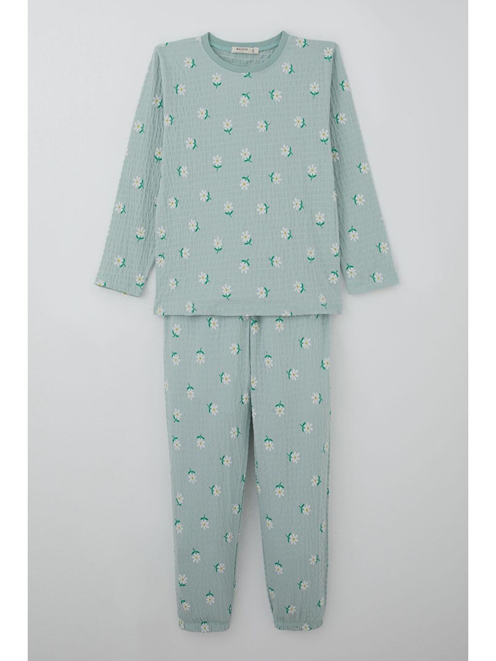 Turkuaz Kız Çocuk Pijama Takımı Papatya Desenli Su Yeşili (9-11 Yaş)-2