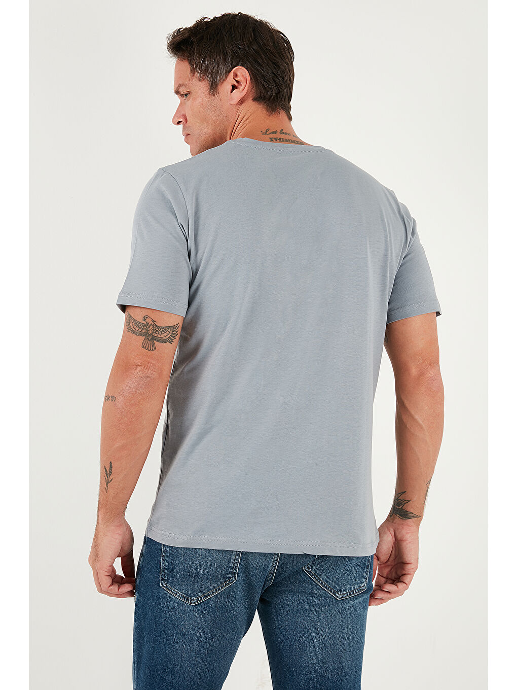 Gri Yazı Detaylı Pamuklu Regular Fit Bisiklet Yaka T Shirt 59020203-5